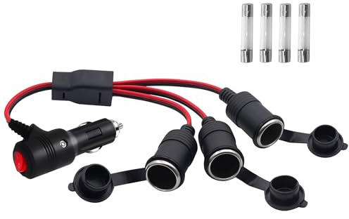 LANMINGLEL Divisor de enchufe doble para encendedor de cigarrillos con interruptor, 12 V/24 V 1 a 2 adaptador divisor de encendedor de cigarrillos de coche, cable de extensión macho a hembra de 2 vías
