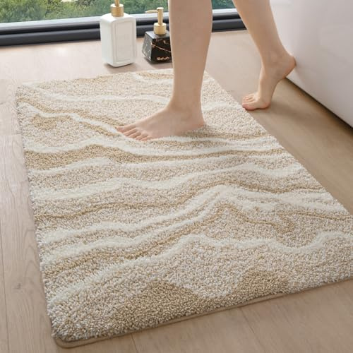 DEXI Badrumsmatta 40 x 60 cm, Halkfri Mikrofiber Badmatta Extra Mjuka, Superabsorberande Tvättbara Badrumsmattor för badrum duschgolv, Beige