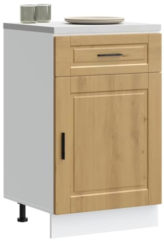Mangloder Armoire de Cuisine Porto en Bois d'ingénierie chêne Artisanal avec tiroir, Porte et Pieds réglables, Meuble de Rangement pour Vaisselle, épices, Micro-Ondes, Four