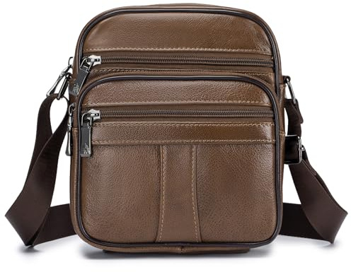 BAGZY - Bolso bandolera para hombre, de piel Veritable, pequeño bandolera, para hombre, bolso, bandolera, bolsos, negocios, mochilas, usadas, traves, bolsas de mano, viaje, B-Café, 21 x 17 x 8 cm,