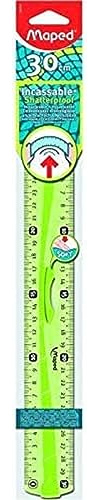 Maped - Règle 30 cm Incassable - Triple Décimètre Souple - Règle Résistante avec Poignée - Toucher Soft Anti-Dérapant - Coloris Vert
