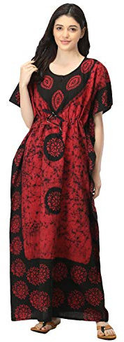 ABACADA'S GAJAB Caftan en coton imprimé batik pour femme (rouge brique, noir, taille unique), Rouge brique - Noir, taille unique
