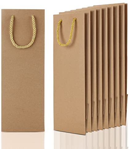 AKOLAFE 30 Pcs Bottle Gift Bags - Bulk Brown 750ml Kraft Paper Wine Bags for Christmas, Wedding, Party