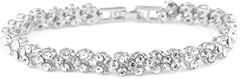 Chaioe Rhinestone Tennis Bracelet Silver Bangle Bracelets Wedding Crystal Hand Chain Jewelry Accessories for Women and Girls