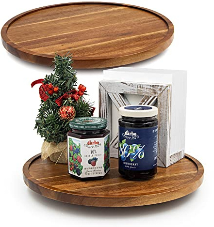ANBOXIT Lazy Susan skåp organiserare, 30,5 cm trä Lazy Susan skivspelare, skivspelare i akacia trä, roterande kryddhylla för köket (2-pack)