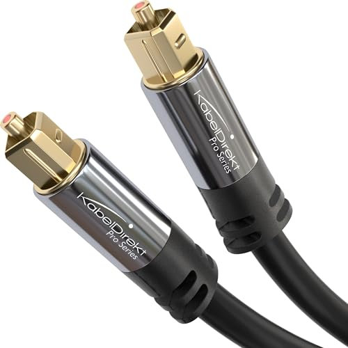 KabelDirekt – 2x 2m Cable Óptico TOSLINK Audio (Stereo Dolby Digital normal, DTS, Conector Macho a Conector Macho, negro)
