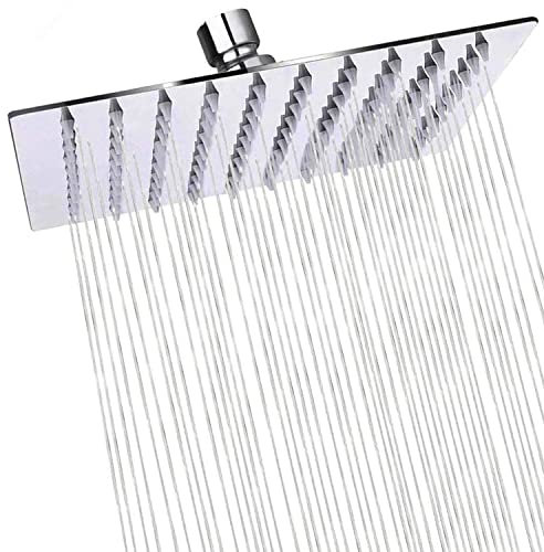 NUWIQ Fixed Rainfall Shower Head: 10 inch Square Stainless Steel Waterfall Showerhead for Replacement - High Pressure Overhead Mounted on Ceiling and Wall