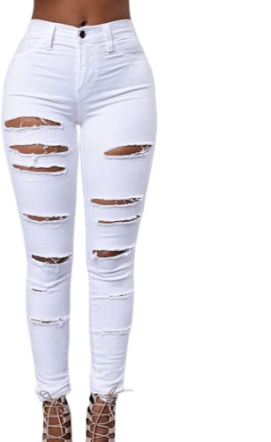 Qichenx High Waisted Skinny Jeans for Women Ripped Destroyed Jeans Pencil Pants (as8, Alpha, s, Regular, Regular, White)
