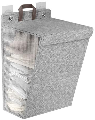 Comodo cesto portabiancheria pieghevole da appendere alla parete, durevole, salvaspazio, soluzione per riporre vestiti sporchi, grigio, M