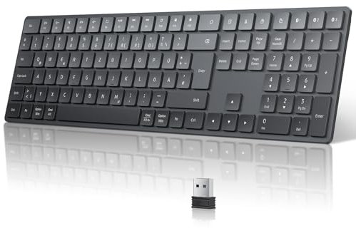 TECURS Tastiera Bluetooth senza fili, layout tedesco QWERTZ, tastiera wireless USB 2.4G con 3 canali Bluetooth, tastiera wireless per PC, laptop, desktop e altri Windows Mac, nero