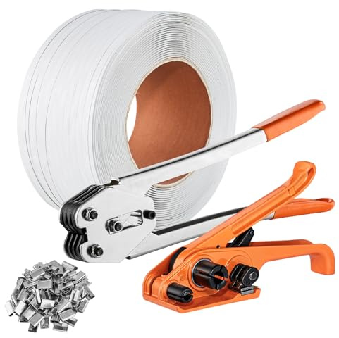 VEVOR Banding-Umreifungsset mit Umreifungsspanner, Banding Sealer Tool, 100 m langes PP-Band, 100 Metalldichtungen, Palettenverpackungsband-Banding-Set, Banding-Verpackungsband zum Verpacken