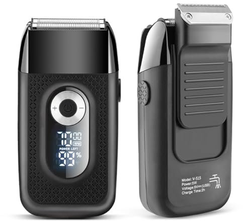 ABHI Elektrorasierer Männer Rasierapparat Kabellos mit Doppelspur Präzisionstrimmer, LED Anzeige 2 Trimmer Bartschneiderr, Wasserdicht USB Aufladung Folienrasierer Herren - Schwarz