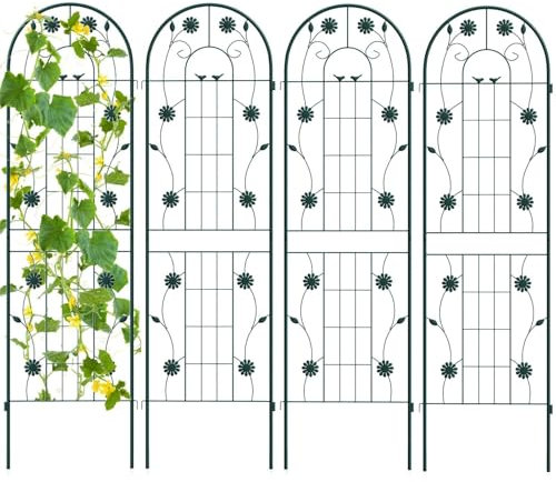 GiantexUK 180/220x50cm Garden Trellis, 2/4 Pack Tall Galvanized Metal Fence Climbing Plants Support Frame, Rustproof Lattice Grid Panels Barrier Edge Border for Roses Vegetables Vine (6FT, Green, 2)
