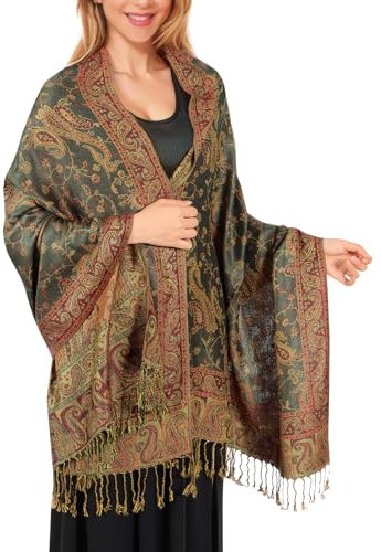 Pashmina Schal Damen, Elegant Weich Troddel Schultertuch Schal für Damen, Leicht Frauen Halstuch Stola mit Paisleymuster - Quaste Tuch Lang Damen