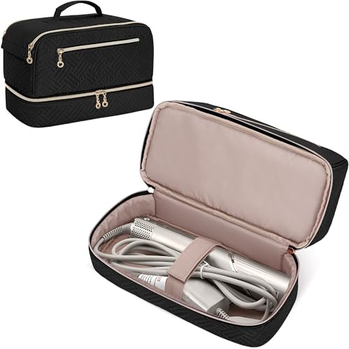 Teamoy Custodia da Viaggio a Doppio Strato Compatibile con Asciugacapelli Dyson, Organizer Portatile di Grande Capacità per Asciugacapelli Styler e Accessori,Nero