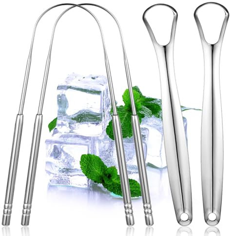 YUXIANLB Zungenreiniger Edelstahl Zungenschaber 4 Stück Zungenreiniger für Mundpflege Großer Griff Zungenschaber Gegen Mundgeruch Metall Tongue Scraper Cleaner Männer und Frauen Zungenbürste