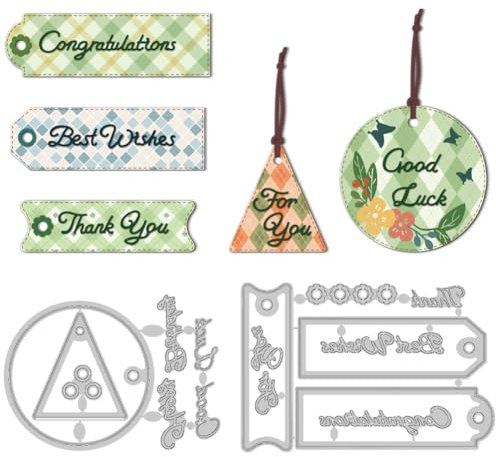 DELORIGIN Label Blessings Stanzformen Zum Ausschneiden von Grußkarten Stanzschablonen Thank you Good Luck Prägeschablonen Rahmen Zum Prägen Scrapbooking Basteln Weihnachtskarten Geschenkdekor