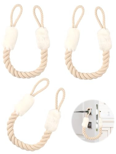 MOKIDO 3 Stück Türkordel, 60cm Türstopper Klinke, Klemmschutz für Türen, Baumwolle Türstopper, Türkordel Klemmschutz für Kinder, Sicherheit Fingerschutz und Haustier (Weiß)