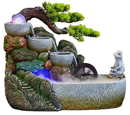 Fuente de mesa Fuente de escritorio interior Cascada Meditación Zen Característica de cascada interior con bomba automática Árboles artificiales y cascada iluminada for decoración de escritorio de dor