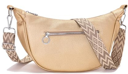 Vezluax bauchtasche damen umhängetasche damen stylisch damen-schultertaschen tasche damen PU leder crossbody bag damen mit Mehrere Innenfächer Gold