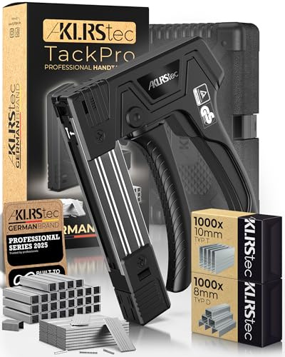 KLRStec TackPro Grapadora Manual – Pistola de Grapas con Gatillo por Tracción – Grapadora para Madera y Tapicería – Incluye 2000 Grapas Tipo D & T – Herramienta Ergonómica y Potente