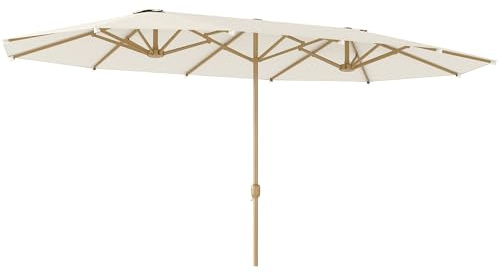 Outsunny Sombrilla Doble 4,55x2,65 m Sombrilla Terraza Exterior con Manivela Manual Resistente al Agua y Protección Solar Parasol Grande para Terraza Playa Piscina Beige