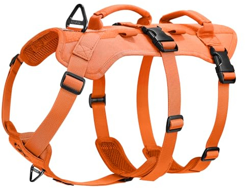 OneTigris – Pettorina tattica T-Bone con 2 maniglie anti-scheggiatura regolabili per cane, caccia, escursionismo, addestramento, passeggiate, attività all'aria aperta (arancione, taglia M)