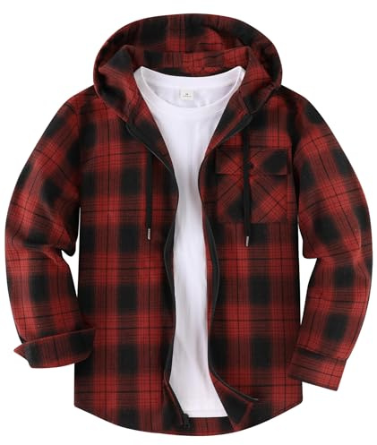 SwissWell Camisas Franela para Hombre Camisas a Cuadros con Capucha Camisa de Manga Larga Chaqueta Camisa de Leñador para Trabajo Senderismo Camping