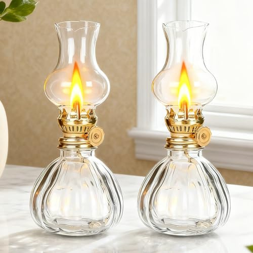 2 lámparas vintage de petróleo, lámpara de aceite, cristal, con mecha de fuego ajustable, delicada lámpara de tormenta, lámpara de petróleo para interiores, exteriores, para salón, jardín, decoración