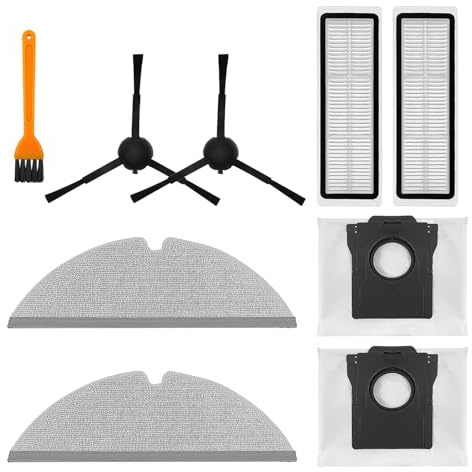Kit d'accessoires de rechange compatible avec aspirateur robot DREAME D20 Plus, accessoires pièces de rechange, comprend 2 brosses latérales + 2 filtres HEPA + 2 chiffons + 2 sacs à poussière
