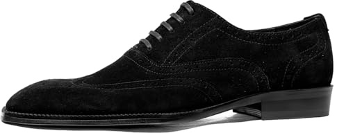 WinDhana MMen's Suede Leather Oxfords – Wingtip Full Brogues Dress Shoes, Handcrafted Lace-Up Style for Formal Occasions 541-A11 Black US 8.5