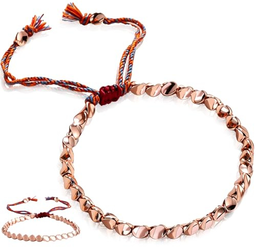 SoundZero Tibetanskt armband, kopparpärlarmband, justerbart flätat koppararmband, handgjord tibetansk koppar lyckobringande armband