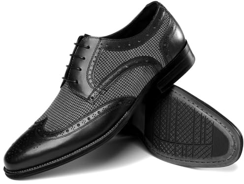 LMUIPMAA Zapatos De Vestir Clásicos Oxford para Hombre Formales Zapatos Brogues con Cordones para Boda Noche,Negro,44 EU