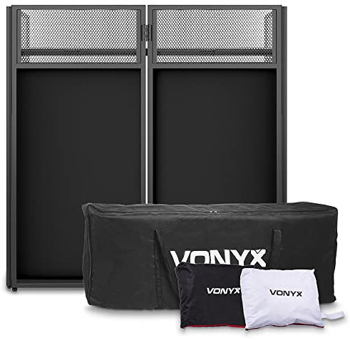 Vonyx DB4 Pro Foldable Mobile DJ Booth Stand with Carry Case, Lycra Covers, Steel Frame and Shelf Support - Portable Table Desk Equipment for Events, Parties, Clubs, Speaker Setup