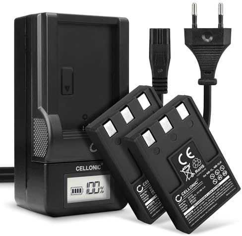 CELLONIC, Akku für Kamera kompatibel mit Canon Digital IXUS, PowerShot NB-1L, 500, V (3.7V, 830mAh) 2 Stück + Ladegerät