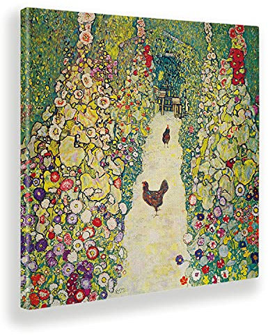 Giallobus - Gemälde - Gustav Klimt - Gartenweg mit Hühnern - Leinwand - 100x100 - Bereit zum Aufhängen - Moderne Gemälde für zu Hause