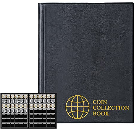 Uncle Paul Album per Monete da 420 Tasche - Griglia 1,2x1,1 Pollici Libro Nero 10 Pagine, Porta Monete Raccolta Formato Lettera 3.0x2,8 cm Tasca CS0242BK