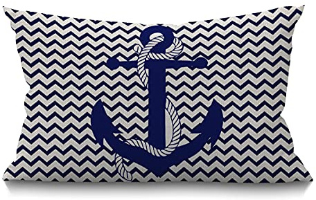 Smooffly Retro Nautical Anchor Lumbar Pillow Cover 12x20 Inch Oblong Decorative Throw Pillow Cover Cushion Case for Sofa Couch Home Farmhouse Decor