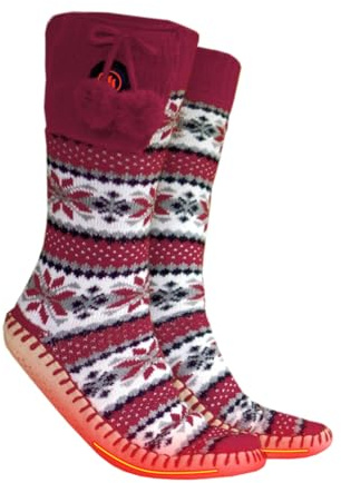 GLOVII GQ5L Heated Slippers with Socks | Unisex Electric Feet Warmers with Rechargeable Battery, Anti-Slip Sole Pad | Heating Element of Carbon Fibers | Norwegian Pattern, L