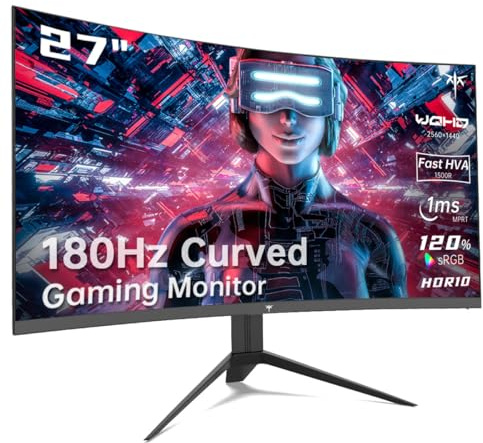 KTC 27 inch Gaming Monitor, 1440P Curved Monitor, 180Hz, 144Hz, 2K, 1500R, 1ms, FreeSync/G-Sync Compatible, DisplayPort/HDMI/USB, Ultrawide PC Vesa/Wall Mount Computer Monitor, H27S17
