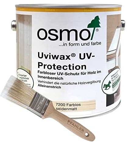 OSMO Uviwax UV-Protection Farblos Seidenmatt 7200 2,5l + Flächenstreicher Pinsel von Pfahler Gratis, Einzigartiger UV-Schutz für Innenräume