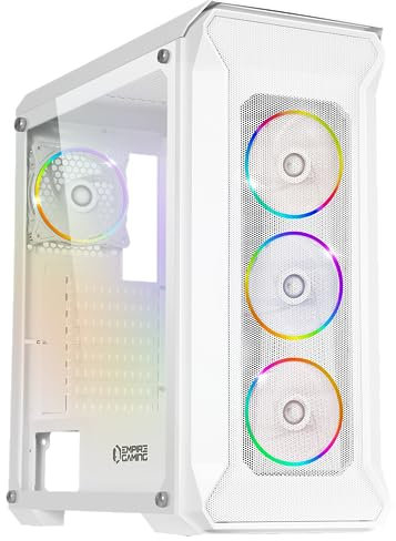 EMPIRE GAMING DarkWitcher Gamer PC-Gehäuse – ARGB Medium Tower ATX – Vorderseite aus Metall und Seitenwand aus Hartglas – 4 Lüfter 5 V PWM LED RGB Adressierbar 120 mm – MB Sync – Weiß