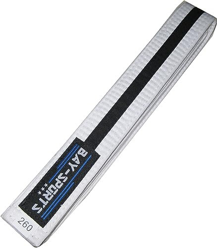 BAY Budogürtel, weiß/schwarz/weiß, Zweifarbig mit Mittelstreifen, Kampfsportgürtel, Wettkampfgürtel, Karate, Judo, Taekwondo, Tae Kwon Do, (320 cm)