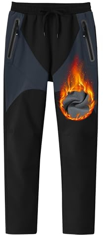 MoFiz Kids Waterproof Snow Ski Pants Boys Patchwork Warm Winter Fleece Lined Hiking Pants Girls Insulated Snowboard Pants with Zip Pockets Black and Grey Small