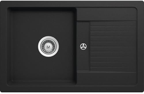 SCHOCK Küchenspüle Lima D-100S Onyx 78x50 cm | Granitspüle aus CRISTALITE Schwarz mit Waschbecken und Abtropffläche | Reversible Einbauspüle für 50 cm Unterschrank | Robuste Quarzkompositspüle