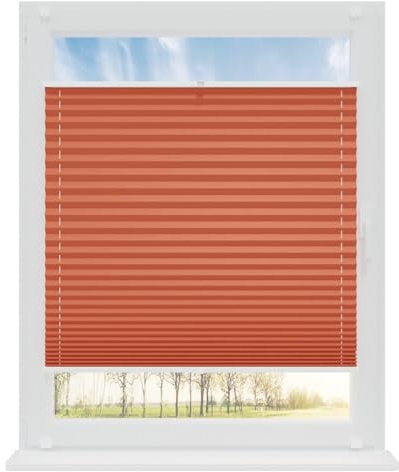 RENA Plissee ohne Bohren Rollos für Fenster | Faltrollos für Fenster & Tür | Plisseerollo nach Maß Verdunkelung | Fenster Rollos für Innen | Jalousie Granatapfel 40x100 cm