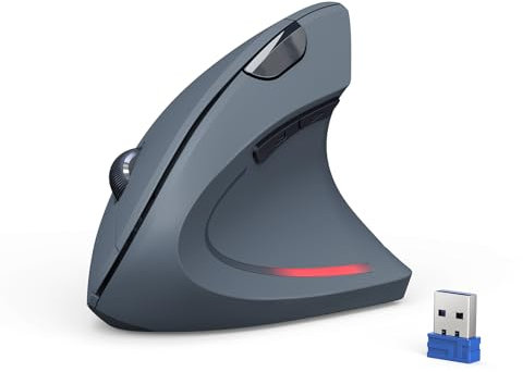 TECKNET Mouse Verticale, 4800 DPI Mouse Wireless Ergonomico, Protegge Il Braccio, Mouse Senza Fili 6 Pulsanti per PC, Computer Portatile, Mac, Grigio