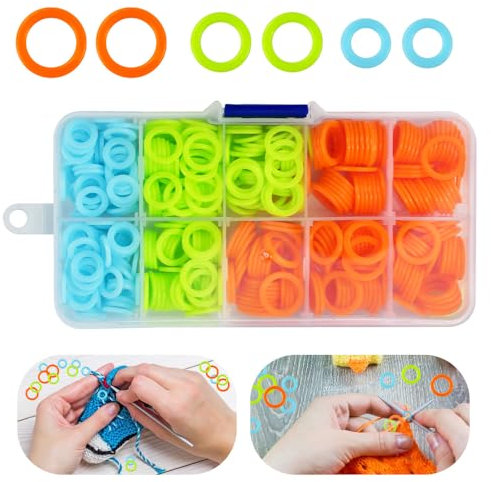 XAVSWRDE 480 Stück Bunt Strickmarker Ringe Maschenmarkierer Ringe S/M/L Stricken Marker Ring Häkeln Kunststoff Stitch Marker Ring für DIY-Nähen Stricken Häkeln Basteln