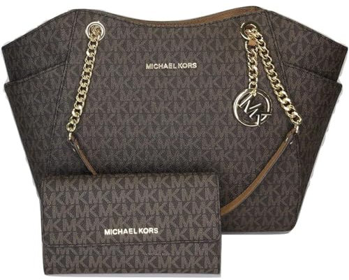 Michael Kors Jet Set Travel Large Chain Shoulder Tote Bundle with Trifold Wallet (Brown), Braun