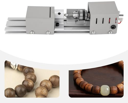 Torno Madera Profesional, Máquina de Granos Torno Cuerpo de Metal, Mini Beads Machine Torno Miniatura, Completo Mini Bricolaje Torno 4000-9000U/Mi